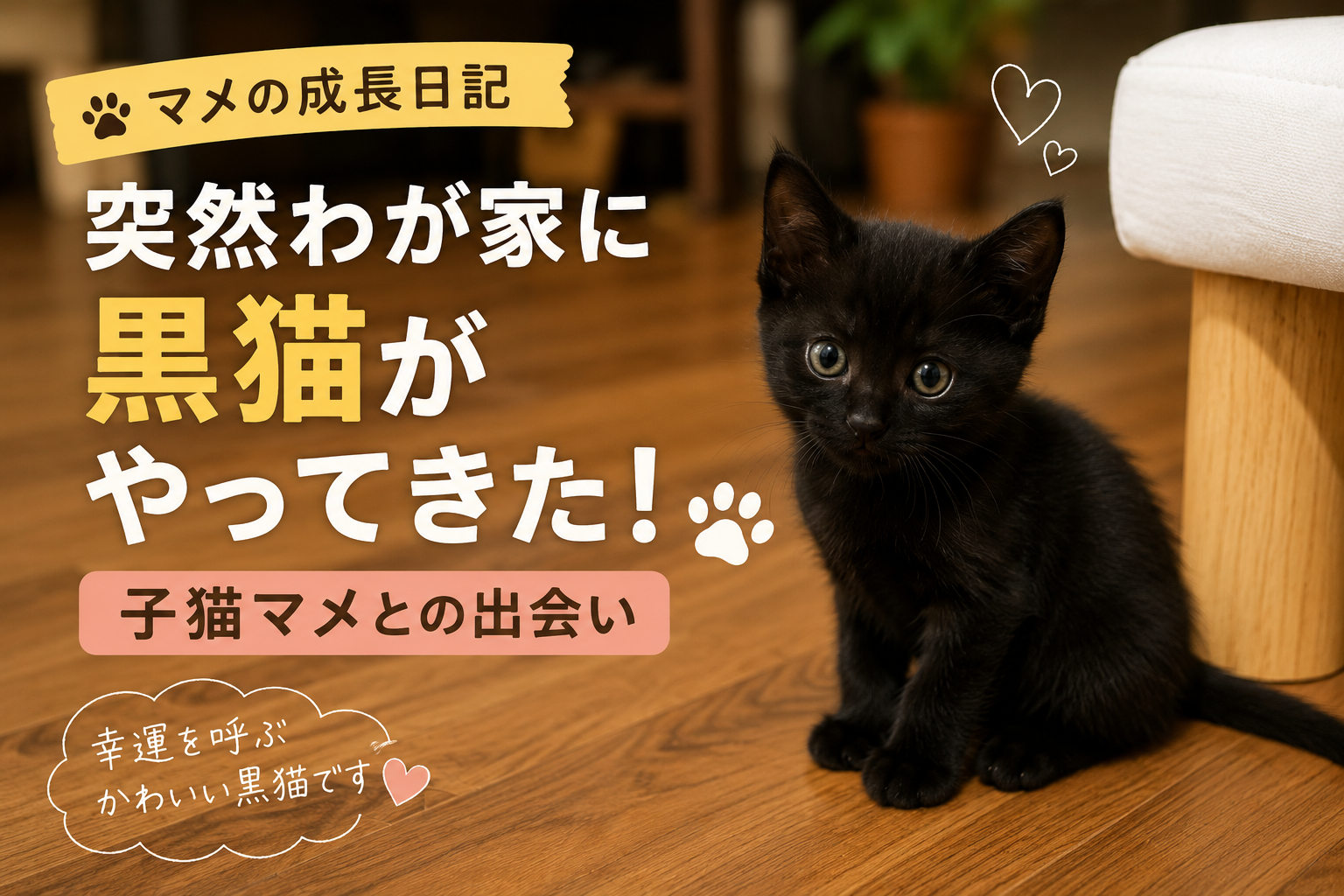【マメの成長日記】突然わが家に黒猫がやってきた!子猫マメとの出会い