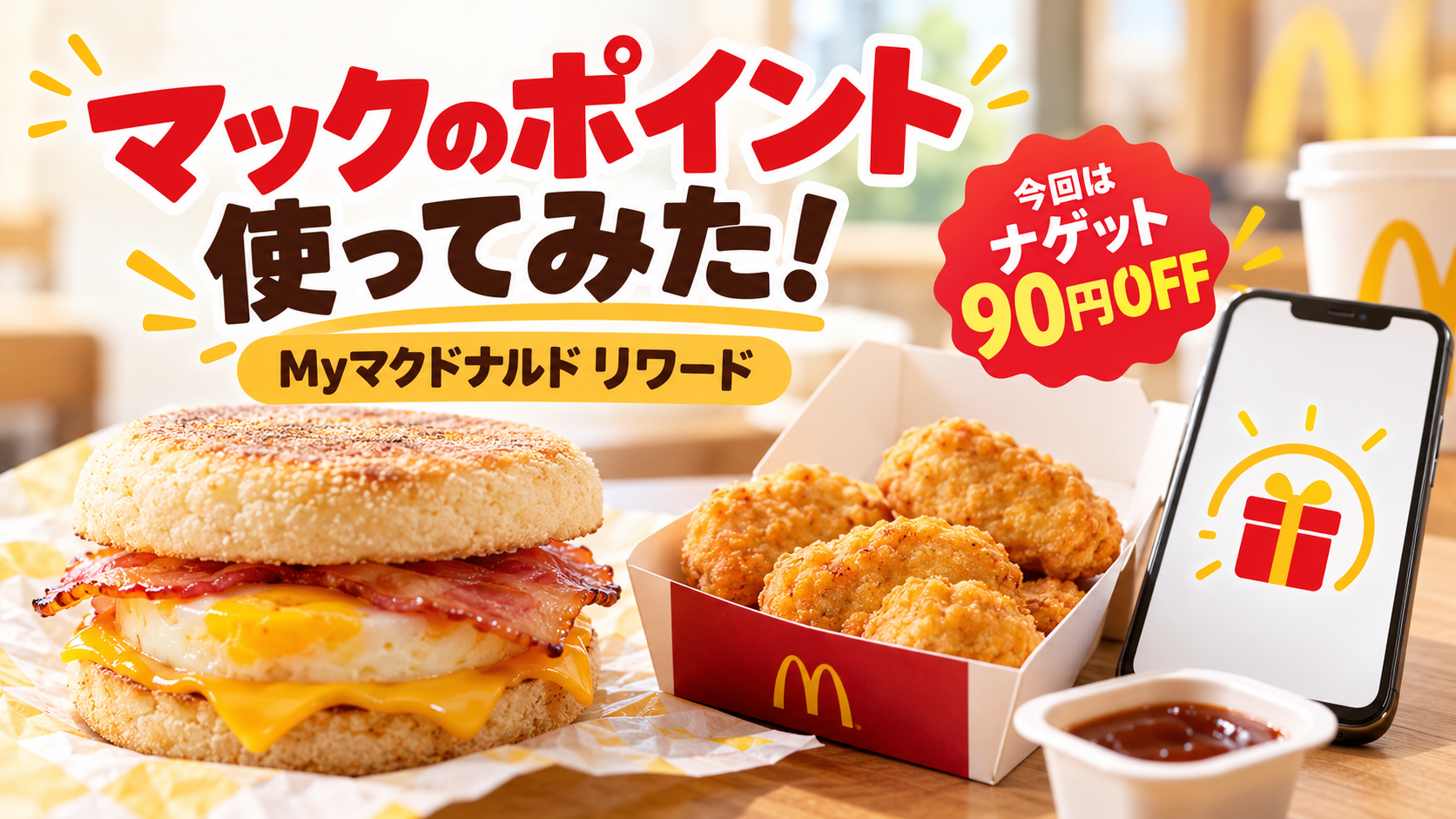 【マックのポイント使ってみた】Myマクドナルドリワードの使い方!ナゲット90円OFFでお得に